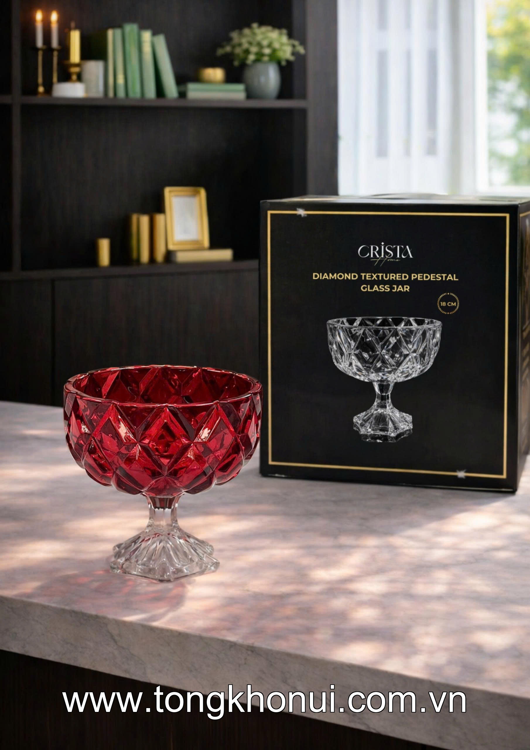 HŨ THỦY TINH CHÂN BỒNG VÂN KIM CƯƠNG 18CM CRISTA HOME – HŨ ĐỰNG TRÁI CÂY DECOR CAO CẤP (MÃ 60251) ảnh 15