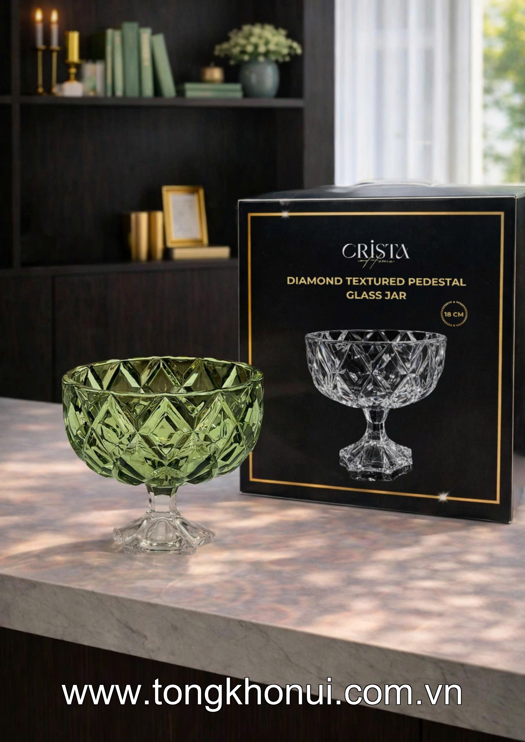 HŨ THỦY TINH CHÂN BỒNG VÂN KIM CƯƠNG 18CM CRISTA HOME – HŨ ĐỰNG TRÁI CÂY DECOR CAO CẤP (MÃ 60251) ảnh 16