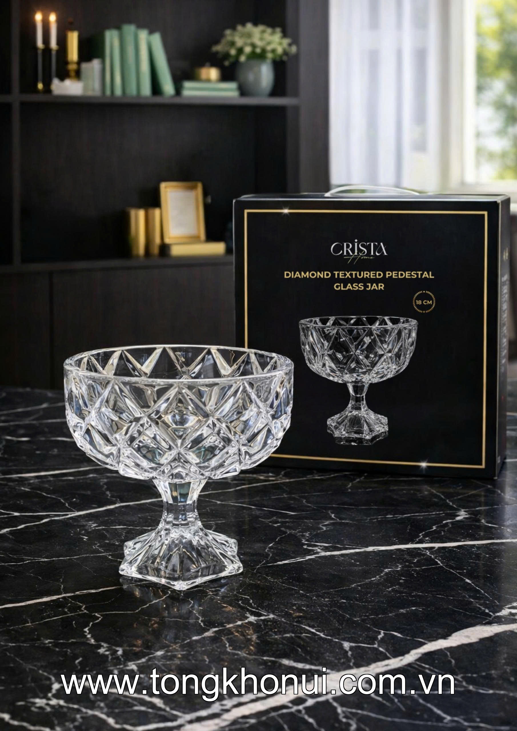 HŨ THỦY TINH CHÂN BỒNG VÂN KIM CƯƠNG 18CM CRISTA HOME – HŨ ĐỰNG TRÁI CÂY DECOR CAO CẤP (MÃ 60251) ảnh 17