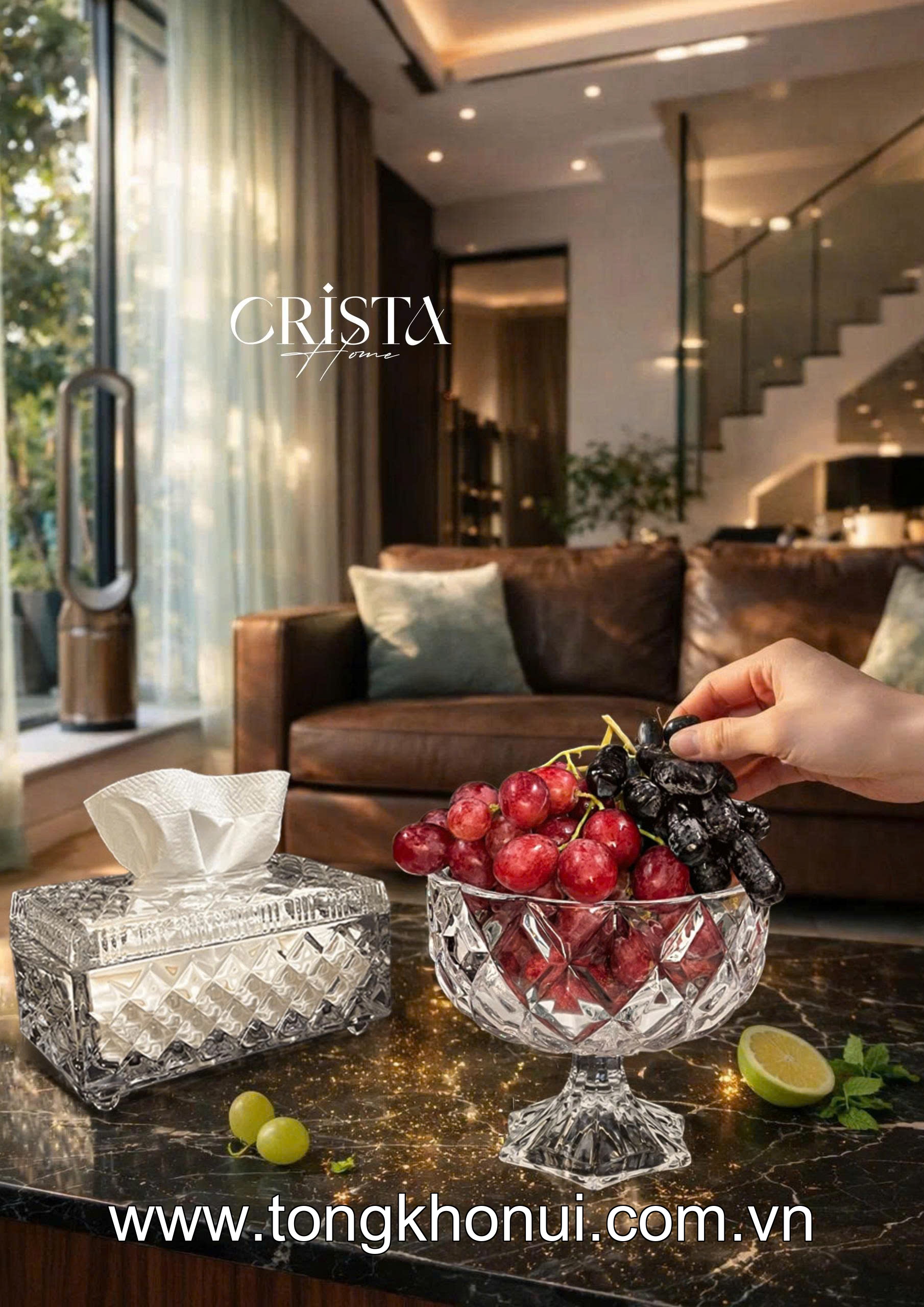 HŨ THỦY TINH CHÂN BỒNG VÂN KIM CƯƠNG 18CM CRISTA HOME – HŨ ĐỰNG TRÁI CÂY DECOR CAO CẤP (MÃ 60251) ảnh 18