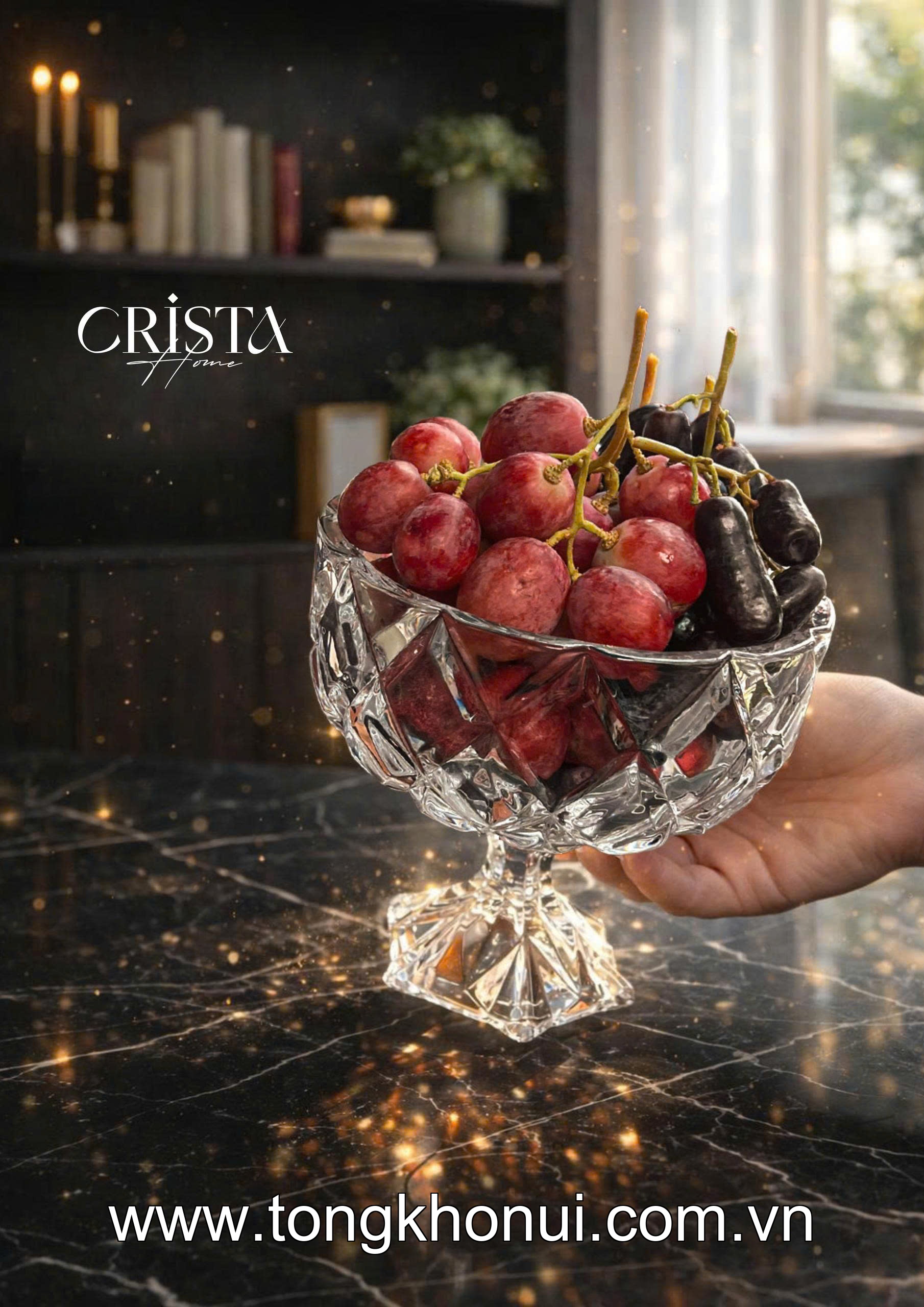 HŨ THỦY TINH CHÂN BỒNG VÂN KIM CƯƠNG 18CM CRISTA HOME – HŨ ĐỰNG TRÁI CÂY DECOR CAO CẤP (MÃ 60251) ảnh 19