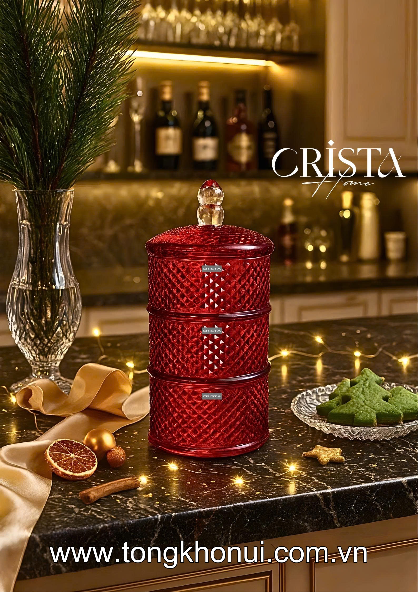 HŨ ĐỰNG MỨT 3 TẦNG THỦY TINH VÂN KIM CƯƠNG CRISTA HOME – KHAY BÁNH KẸO NGÀY TẾT SANG TRỌNG (MÃ 60207) ảnh 3