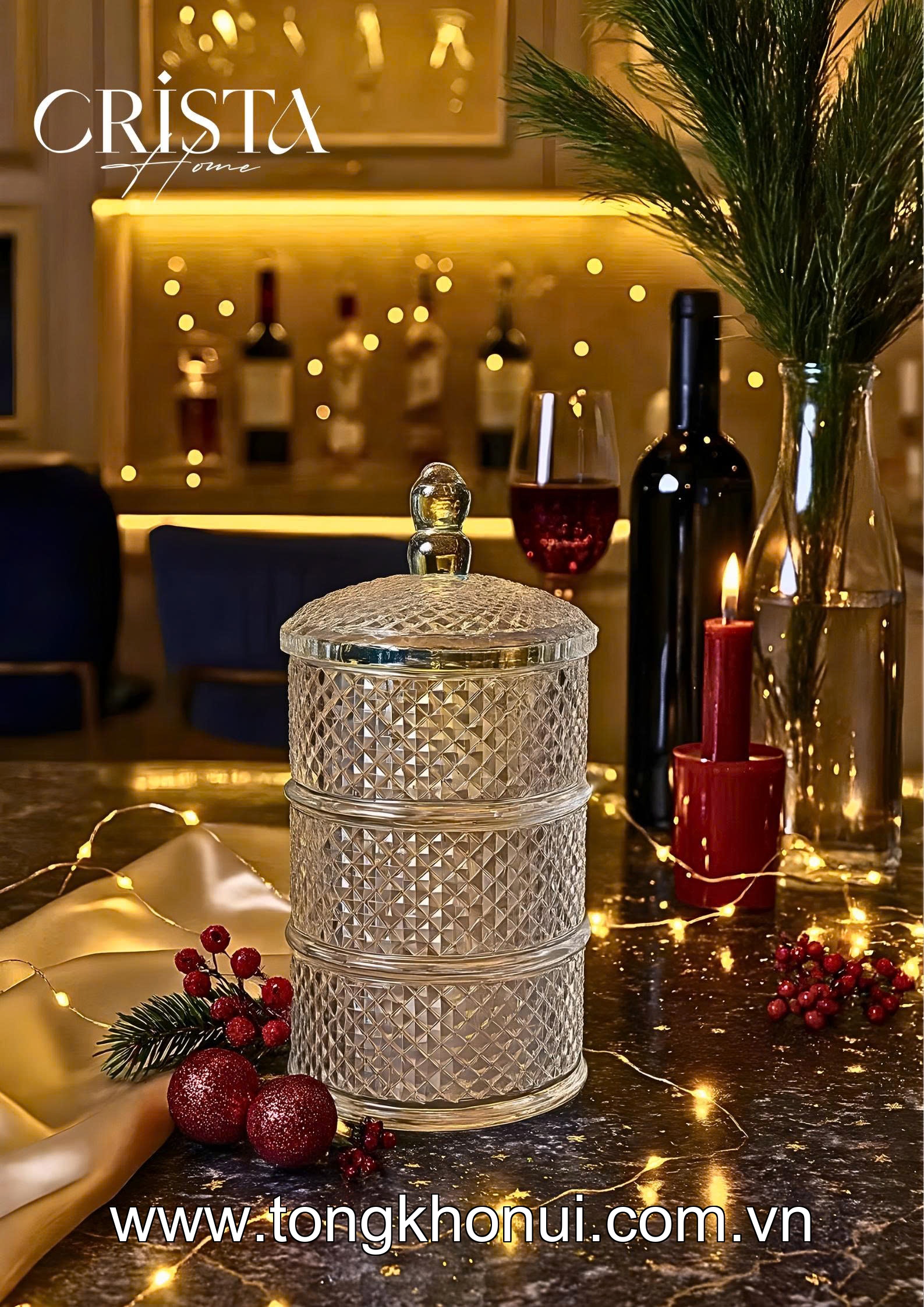 HŨ ĐỰNG MỨT 3 TẦNG THỦY TINH VÂN KIM CƯƠNG CRISTA HOME – KHAY BÁNH KẸO NGÀY TẾT SANG TRỌNG (MÃ 60207) ảnh 8