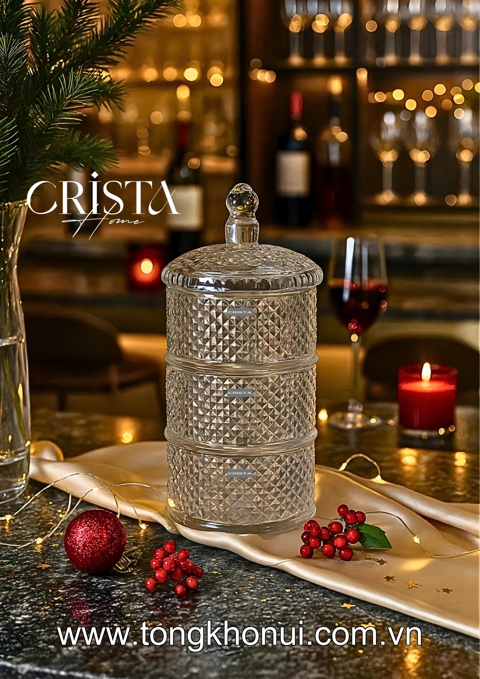HŨ ĐỰNG MỨT 3 TẦNG THỦY TINH VÂN KIM CƯƠNG CRISTA HOME – KHAY BÁNH KẸO NGÀY TẾT SANG TRỌNG (MÃ 60207) ảnh 10