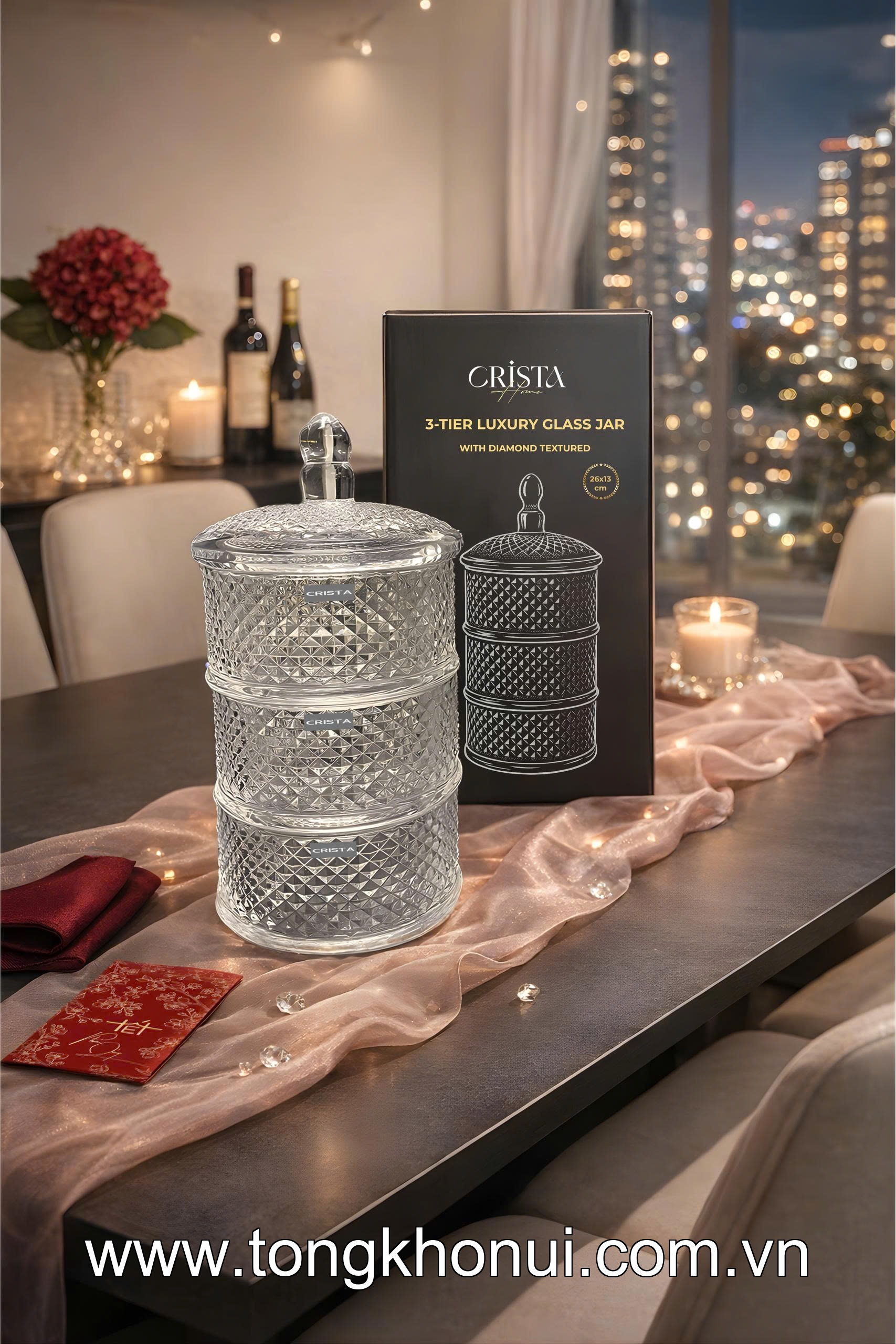 HŨ ĐỰNG MỨT 3 TẦNG THỦY TINH VÂN KIM CƯƠNG CRISTA HOME – KHAY BÁNH KẸO NGÀY TẾT SANG TRỌNG (MÃ 60207) ảnh 12