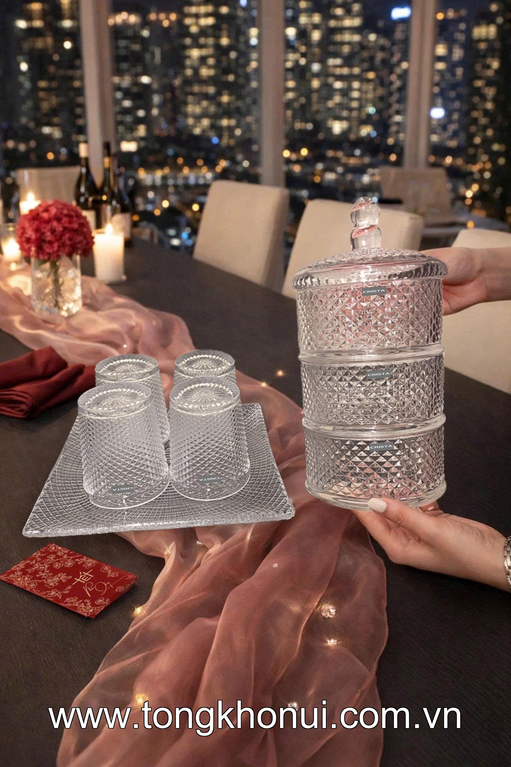 HŨ ĐỰNG MỨT 3 TẦNG THỦY TINH VÂN KIM CƯƠNG CRISTA HOME – KHAY BÁNH KẸO NGÀY TẾT SANG TRỌNG (MÃ 60207) ảnh 17